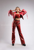  Outfit Phối Sẵn - (Quần Da Bóng Đỏ phối Khoác Crop Da Bóng Đỏ) 