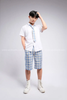  Outfit Phối Sẵn - (Quần Short Caro Xanh phối Sơ Mi Trắng Ngắn Tay) 