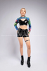  Outfit Phối Sẵn - (Quần Short Da Bóng phối Áo Quây Da Cutout Loang) 