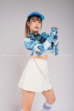  Outfit Phối Sẵn - (Váy Trắng Tennis phối Áo Croptop Dài Tay Hở Lưng) 