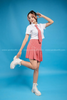  Outfit Phối Sẵn - ( HVX0402 Chân váy xếp li caro đỏ trắng học sinh phối HAS0007 Áo Sơ Mi Ngắn Tay Croptop - Trắng) 