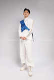  Outfit Phối Sẵn - (HQN0002 Quần Dài Trắng Nắp Túi Hộp Ngang Phối Dây phối Đai Kim Sa Xanh Dương) 