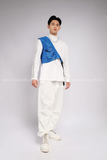  Outfit Phối Sẵn - (HQN0002 Quần Dài Trắng Nắp Túi Hộp Ngang Phối Dây phối Đai Kim Sa Xanh Dương) 