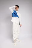  Outfit Phối Sẵn - (HQN0002 Quần Dài Trắng Nắp Túi Hộp Ngang Phối Dây phối Đai Kim Sa Xanh Dương) 