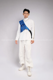  Outfit Phối Sẵn - (HQN0002 Quần Dài Trắng Nắp Túi Hộp Ngang Phối Dây phối Đai Kim Sa Xanh Dương) 