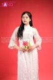  TAC0002 Áo Dài Tơ 4 Tà - Thêu Trắng 