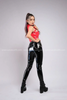  Outfit Phối Sẵn (Quần legging Đen Da Bóng Bó Sát phối Áo Croptop Da Đỏ) 