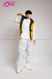  Outfit Phối Sẵn - (Quần Dù Ống Rộng Trắng phối Phao Gile Vàng Hoodie) 