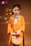  KAC0601 Áo Dài Gấm Trẻ Em Cam 