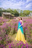  VBM1201 Váy Maxi Loang Màu Cổ Yếm Xếp Ly Dáng Xoè 