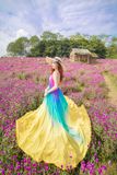  VBM1201 Váy Maxi Loang Màu Cổ Yếm Xếp Ly Dáng Xoè 