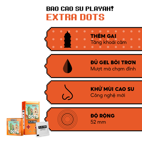 Bao Cao Su PlayAh Extra Dots Thêm Gai Hộp 10 size 52mm nhiều gai