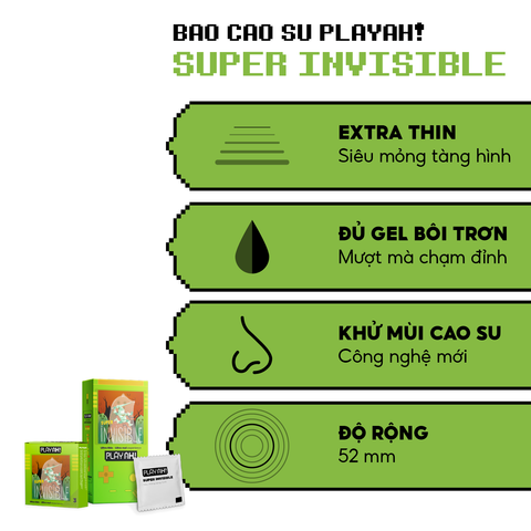 Bao cao su PlayAh Siêu Mỏng Super Invisible - Hộp 3 Cái