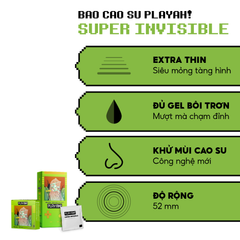 Bao cao su PlayAh Siêu Mỏng Super Invisible - Hộp 3 Cái