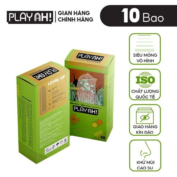 Bao cao su PlayAh Siêu Mỏng Super Invisible - Hộp 10 Cái