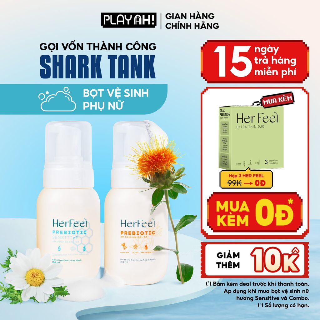 Bọt Dung Dịch Vệ Sinh Nữ PlayAh! Her Feel Prebiotic - Dòng Sensitive Dưỡng Ẩm Chuyên Sâu / Rose Sạch Thơm Toàn Diện 150ml
