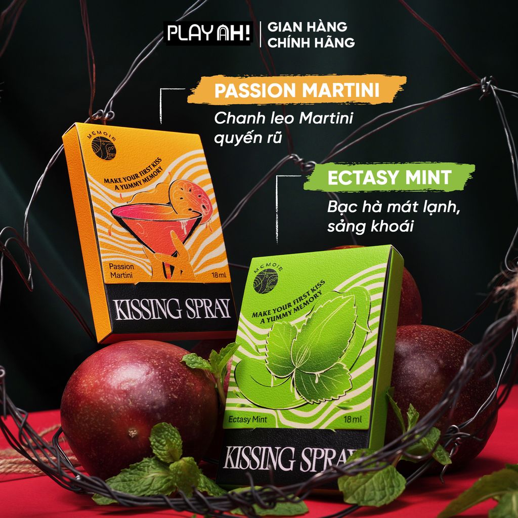 Xịt Thơm Miệng PlayAh! Kissing Spray - Hương Ectasy Mint Sảng Khoái / Passion Martini Quyến Rũ 18ml