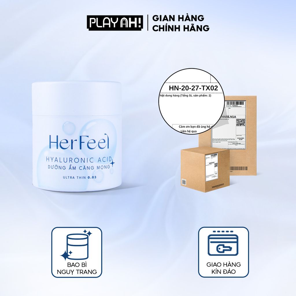 Bao cao su dưỡng ẩm Her Feel HA Hộp 3/10 Gấp đôi gel dưỡng ẩm cao cấp