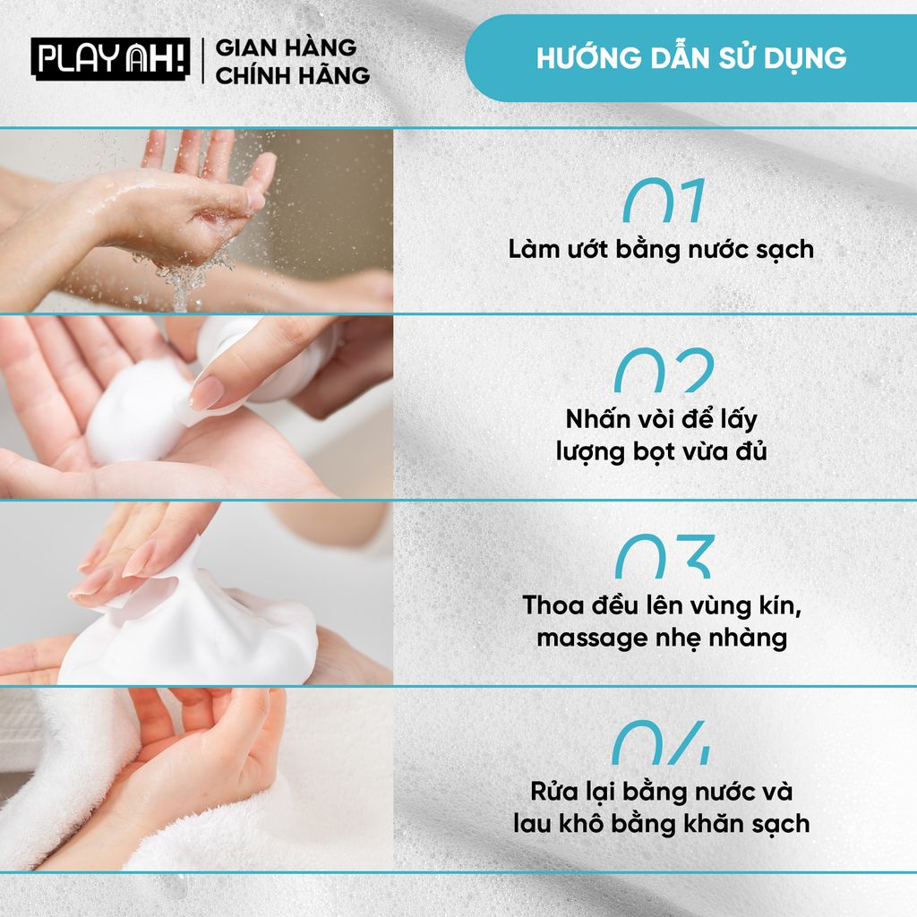 Bọt Dung Dịch Vệ Sinh Nữ PlayAh! Her Feel Prebiotic - Dòng Sensitive Dưỡng Ẩm Chuyên Sâu / Rose Sạch Thơm Toàn Diện 150ml