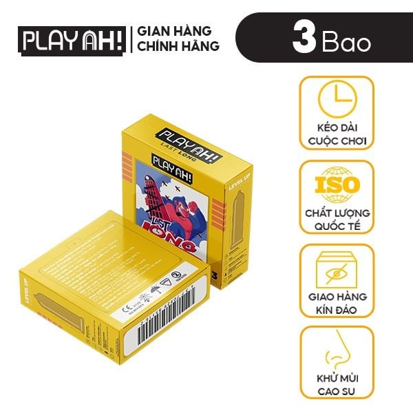 Bao Cao Su PlayAh Last Long Siêu Mỏng Kéo Dài Quan Hệ Thời Gian Hộp 3 size 52mm