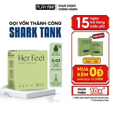 Bao cao su PlayAh Her Feel Ultra Thin 0.03 Hộp 3 Size 52mm Siêu Mỏng Nhiều Gel Cao Cấp