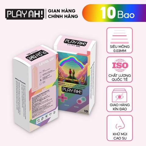 Bao Cao Su PlayAh Rainbow Gel 003 Hộp 10 size 52mm siêu mỏng, nhiều gel