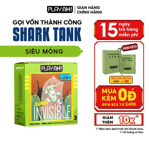 Bao cao su PlayAh Siêu Mỏng Super Invisible - Hộp 3 Cái