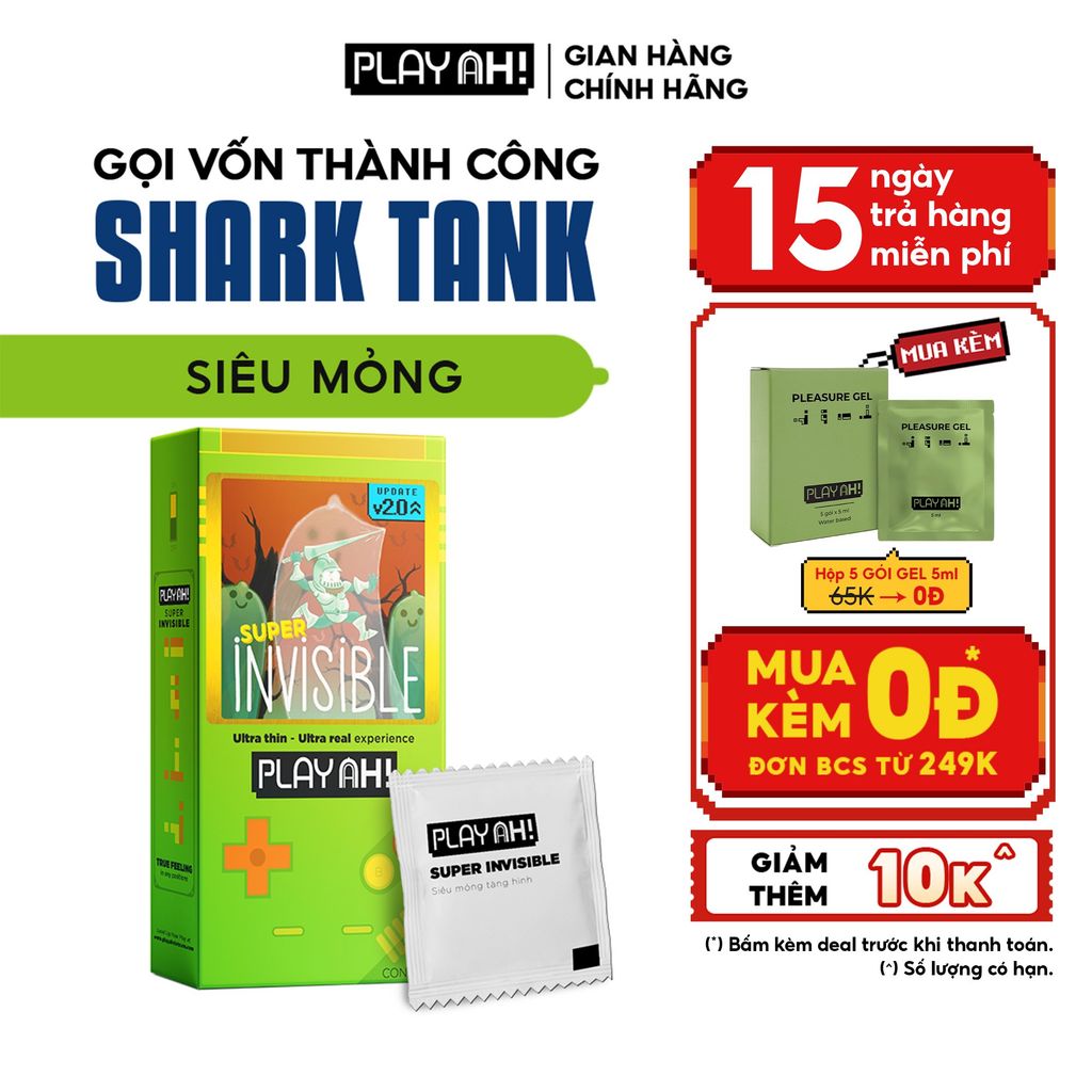 Bao cao su PlayAh Siêu Mỏng Super Invisible - Hộp 10 Cái