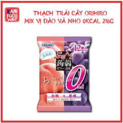 THẠCH TRÁI CÂY ORIHIRO MIX VỊ ĐÀO VÀ NHO 0KCAL 216G (18G X 12 CÁI)