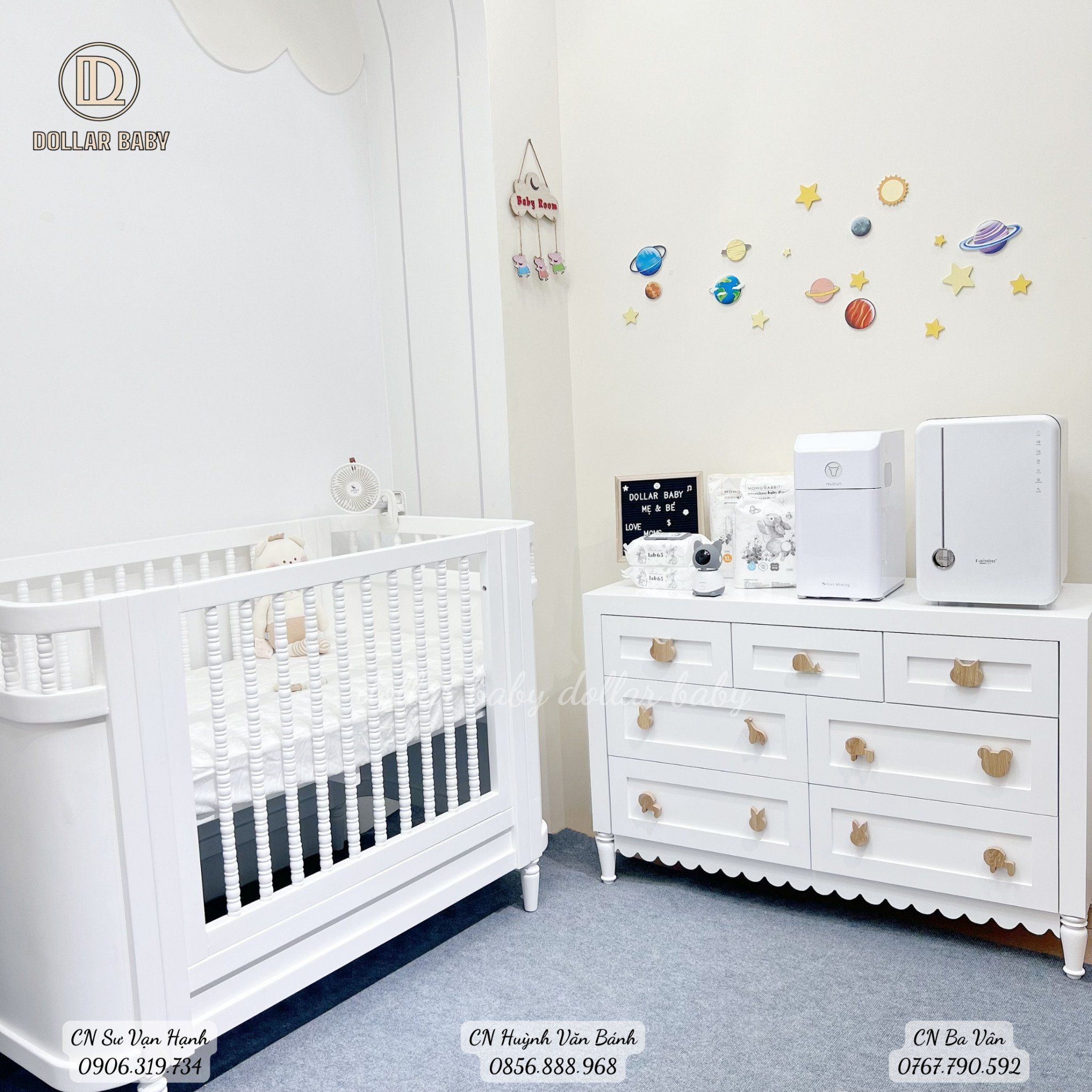  Cũi Gỗ Cao Cấp VICTORIA Trắng ( ELLIE ) 