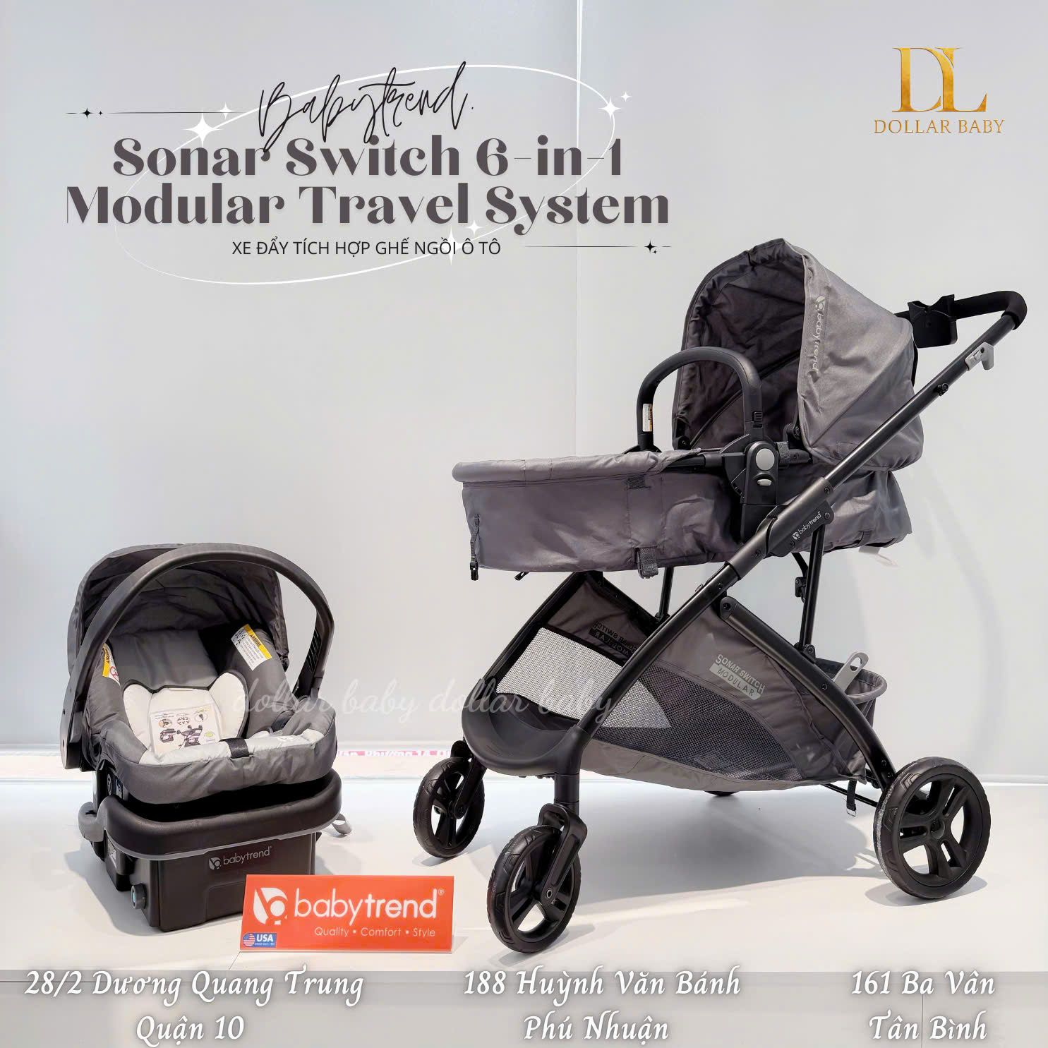  Xe đẩy tích hợp ghế ô tô Baby Trend Sonar Switch 6-in-1 Modular Travel System 