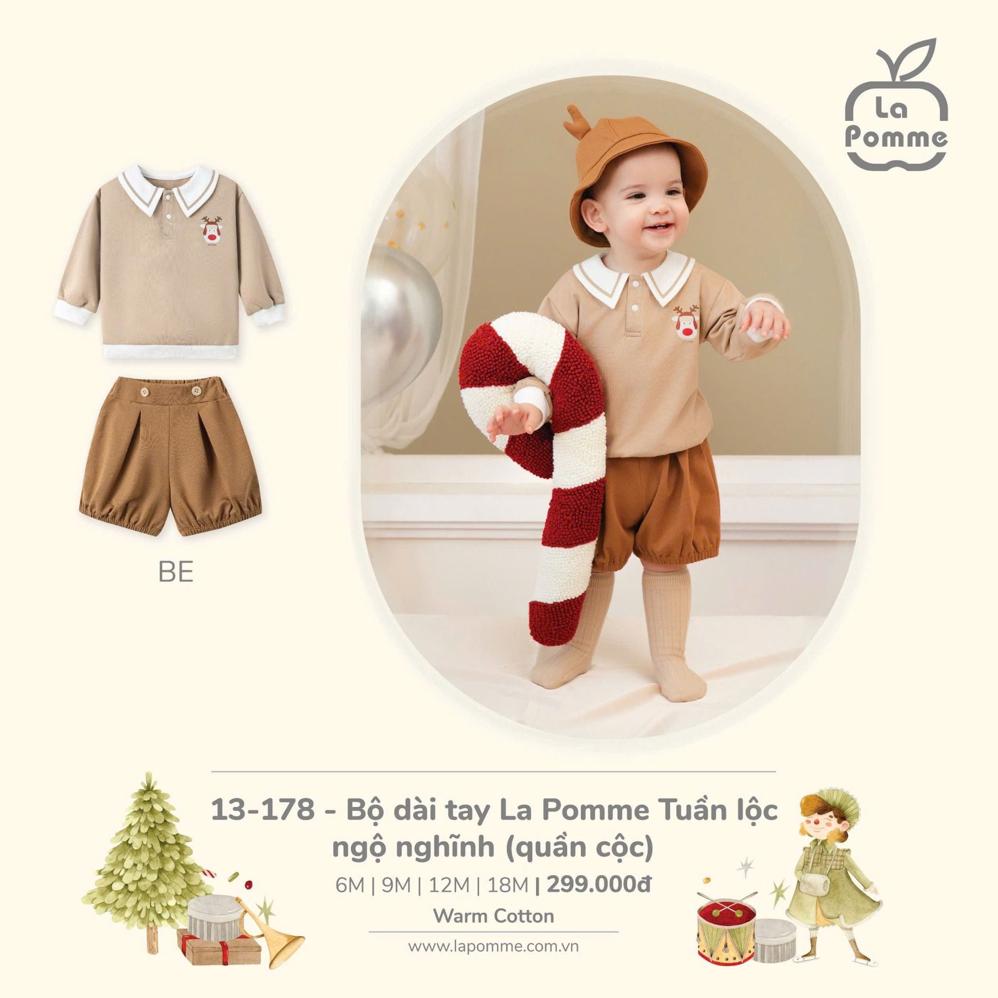  Joyful Festival - Bộ Dài Tay La Pomme Tuần Lộc Ngộ Nghĩnh (Quần Cộc) - Be 