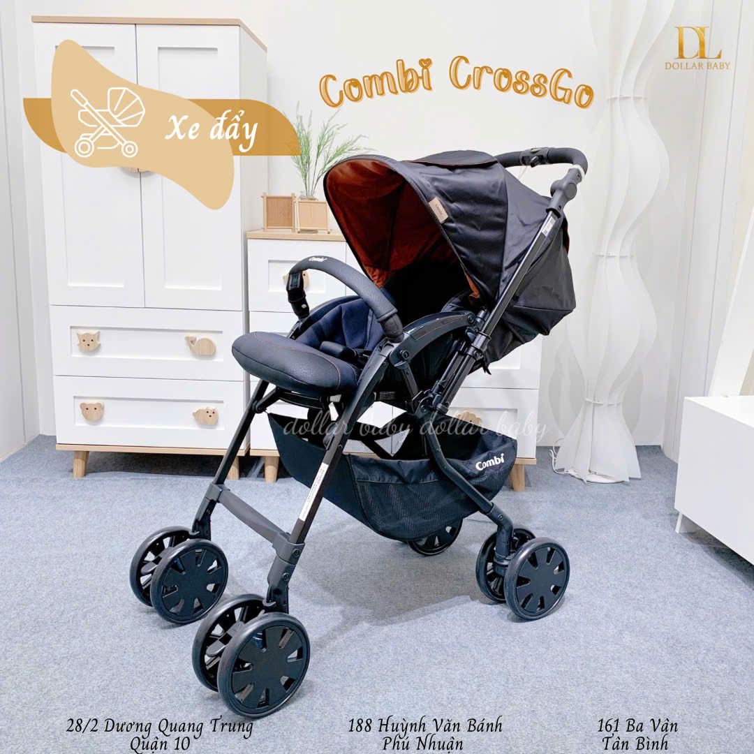  Xe đẩy Combi CrossGo 4 bánh quay tự động Đen Cam 