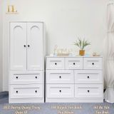  Bộ Tủ Gỗ Trắng Núm Tròn Đen Không Chân ( Tủ đứng 2 hộc ) 