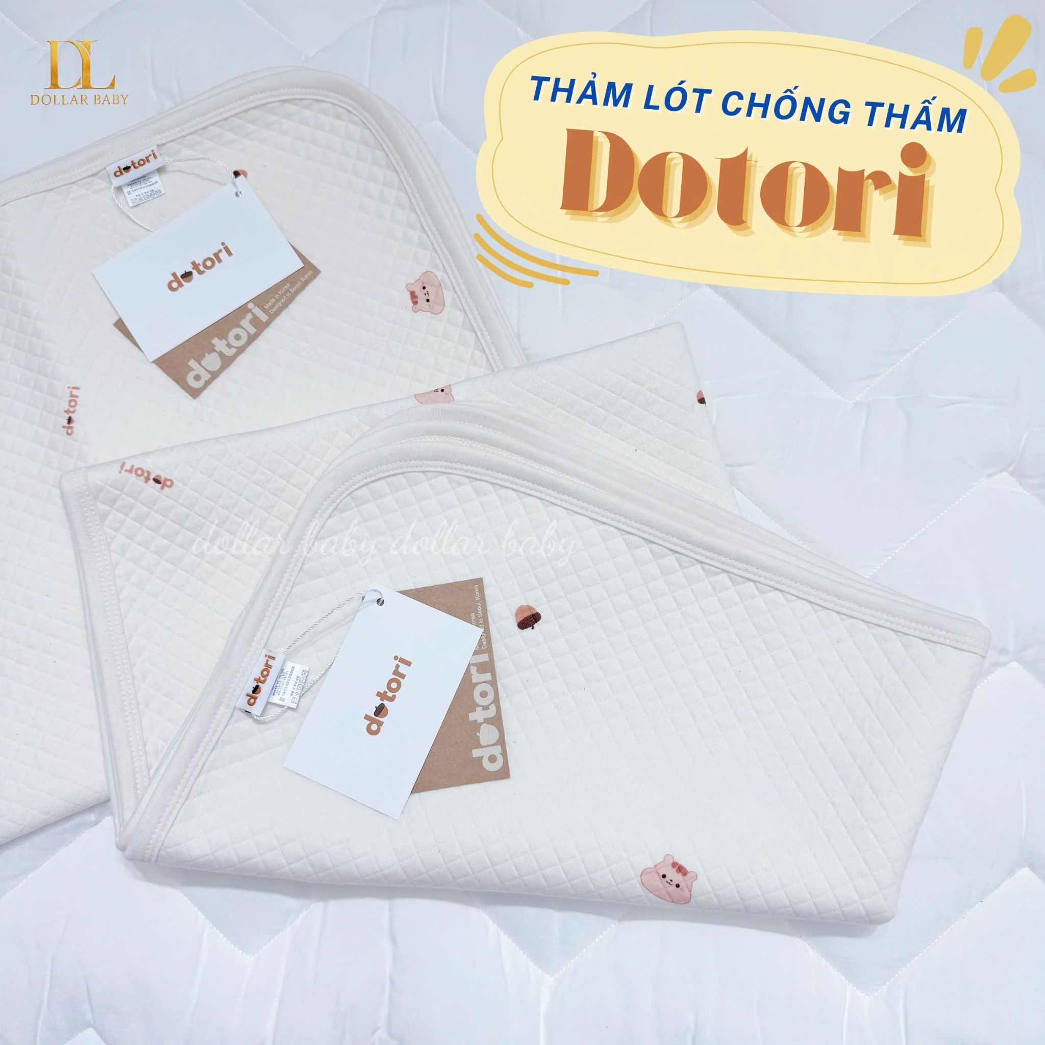  Thảm lót chống thấm Dotori Airy Waterproof Pad Organic Cotton 100% thấm hút tốt 
