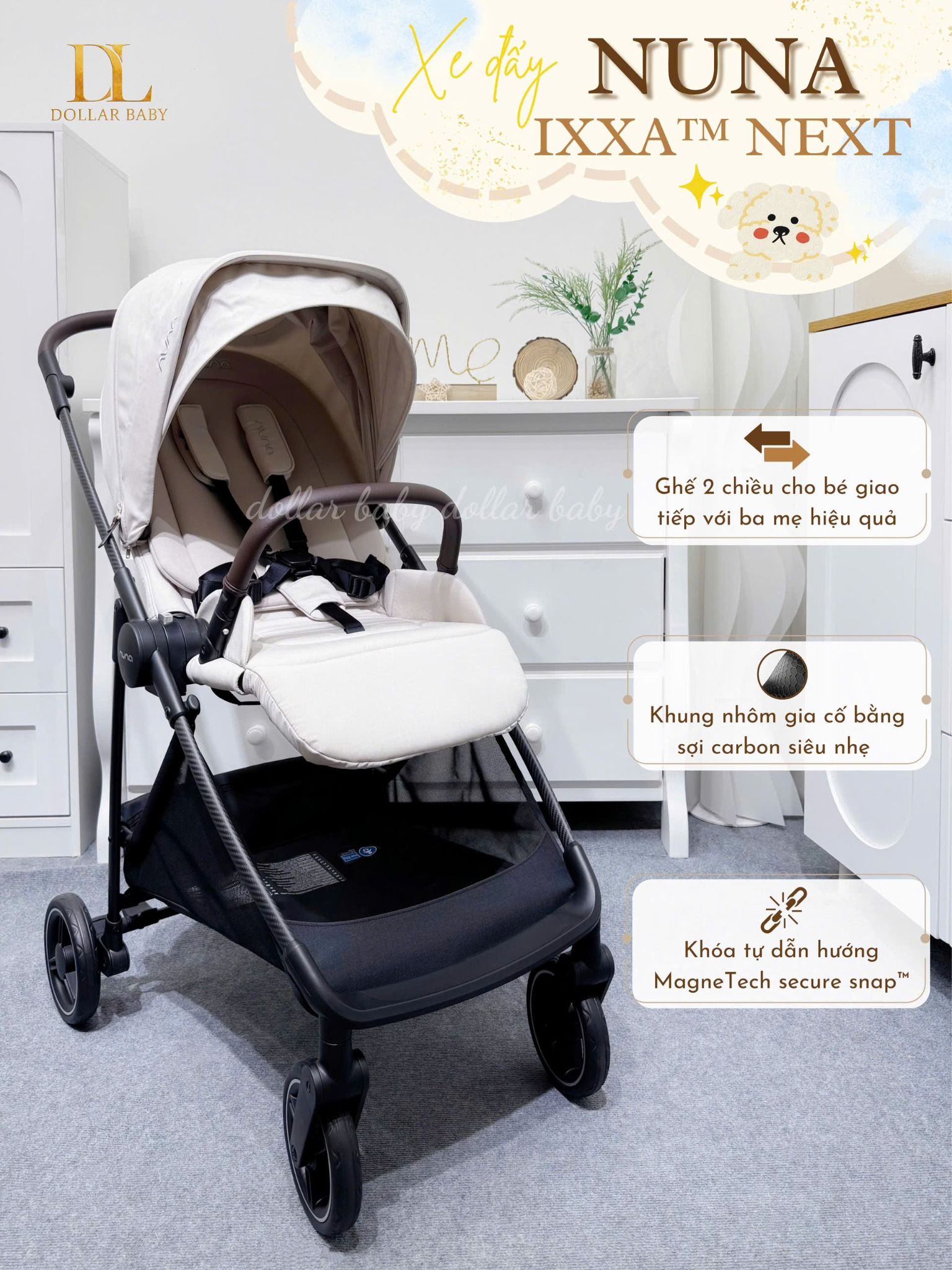  Xe Đẩy Gấp Gọn 2 Chiều NUNA Ixxa Next Khung CARBON 