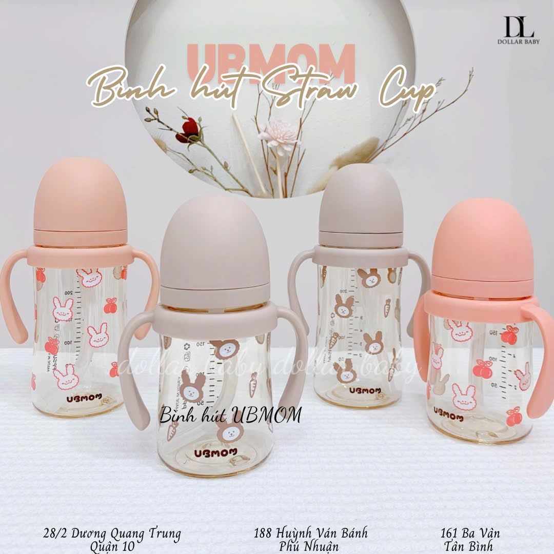  Bình ống hút tay cầm Ubmom Thỏ - PPSU ( + 6 tháng ) 