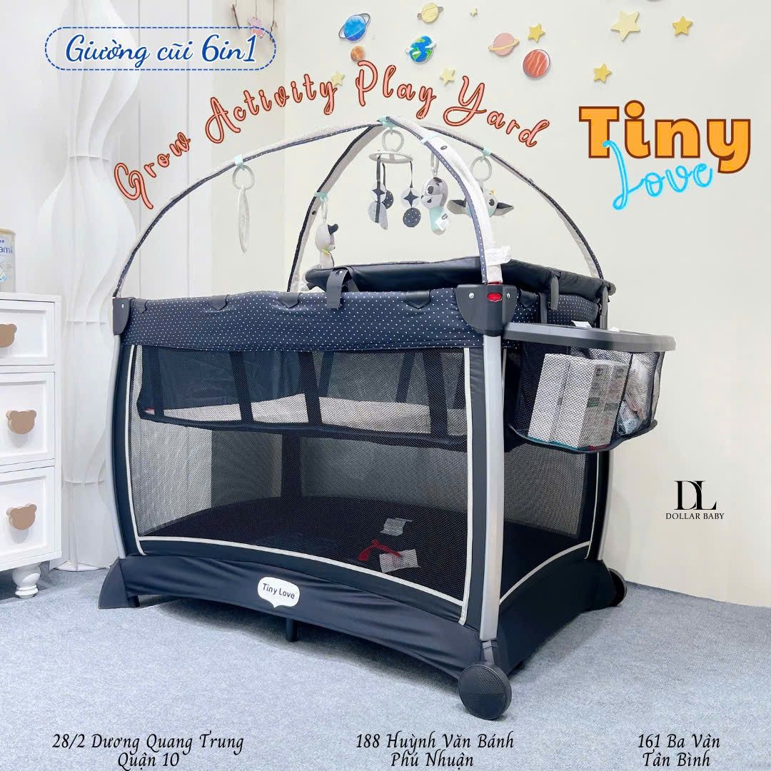  Giường cũi 6 in 1 Tiny Love Here I  Grow Activity Play Yard - Đen Ghi 
