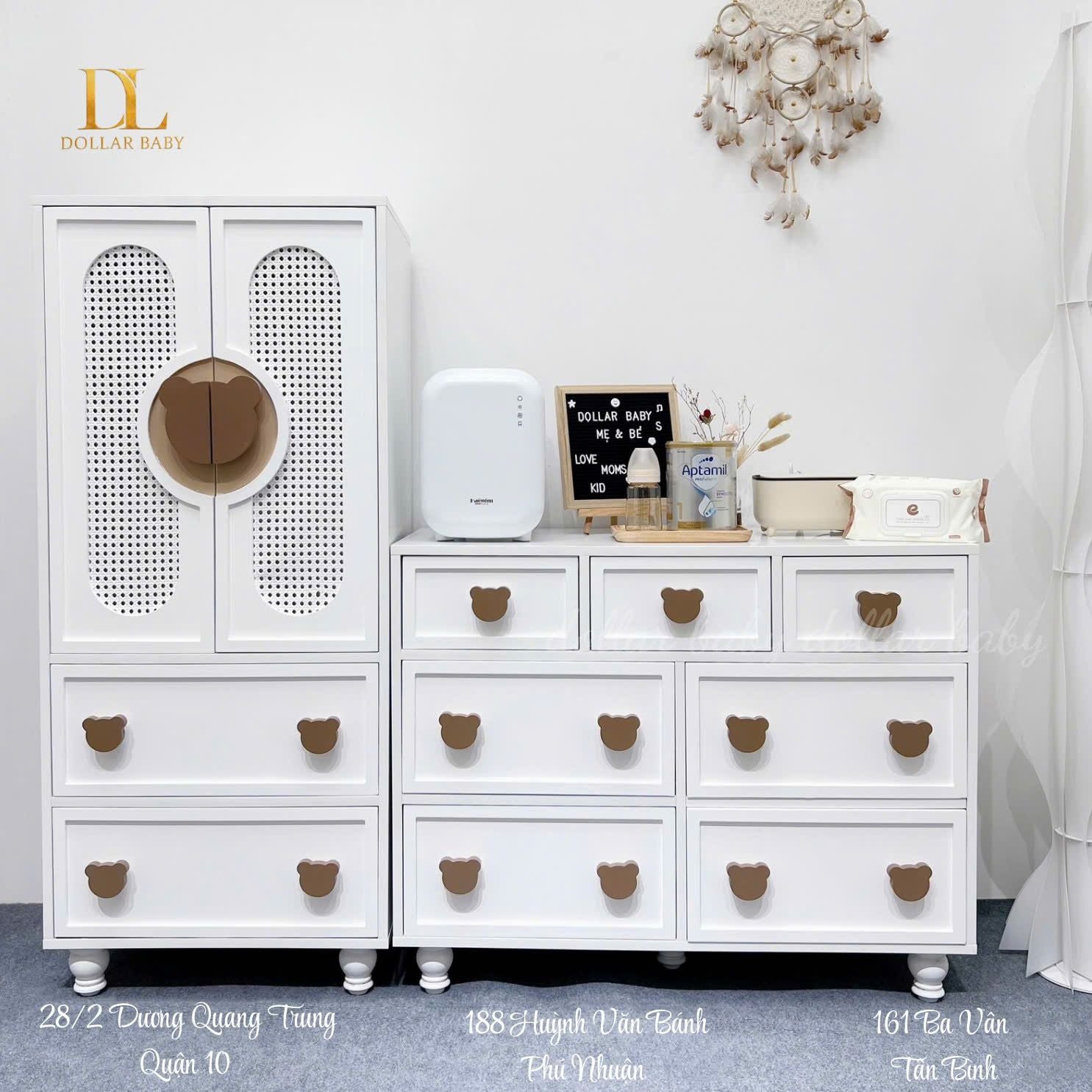  Bộ Tủ Gỗ Gấu Cánh Mây - Tay Cầm Hình Gấu 