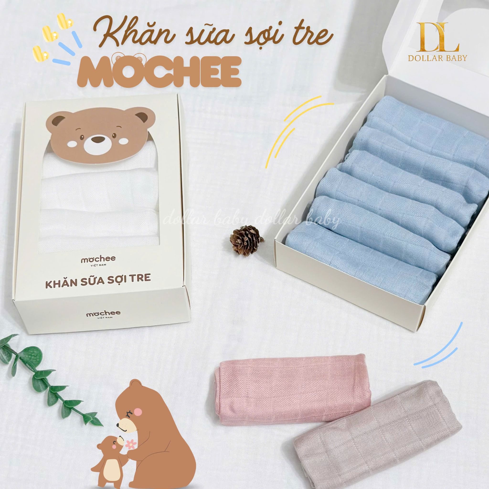  Set Khăn Sữa Sợi Tre 3 Lớp - Mochee 
