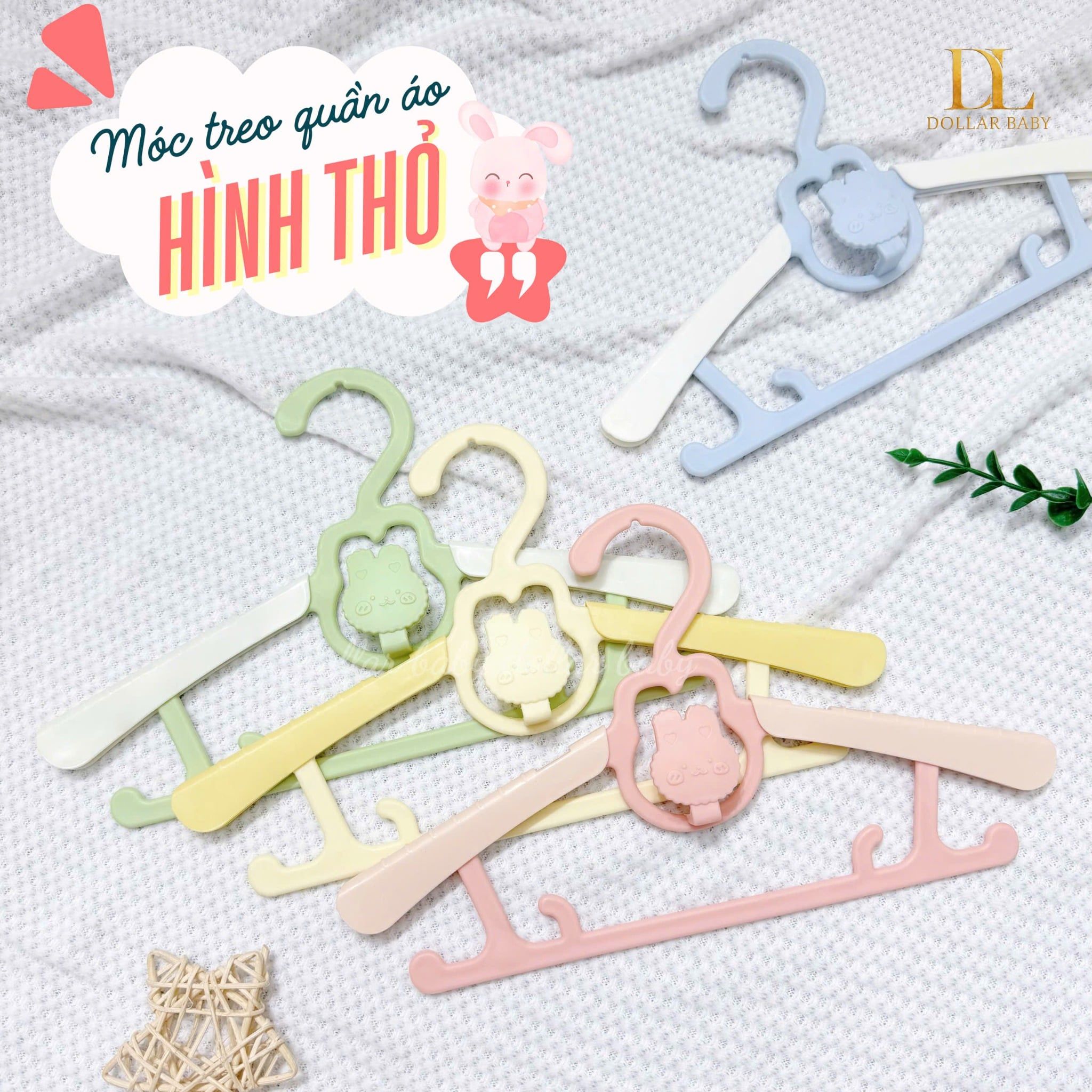  Set 5 móc treo quần áo hình thỏ cho bé 