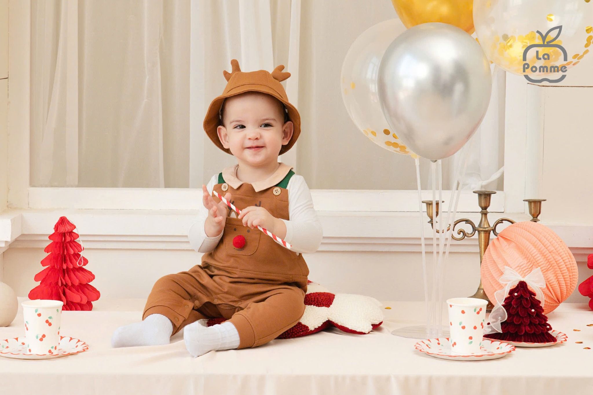  Joyful Festival - Bộ Yếm Rời Kèm Áo Dài Tay La Pomme Tai Rời Tinh Nghịch - Nâu 