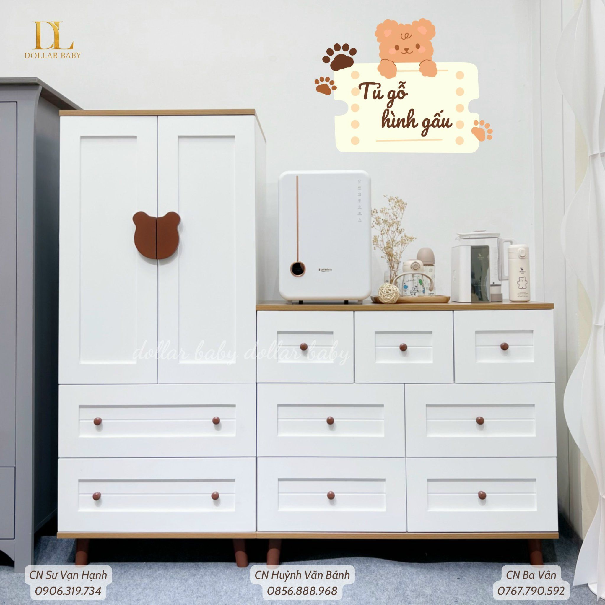  Bộ Tủ Gỗ Trắng Gấu 
