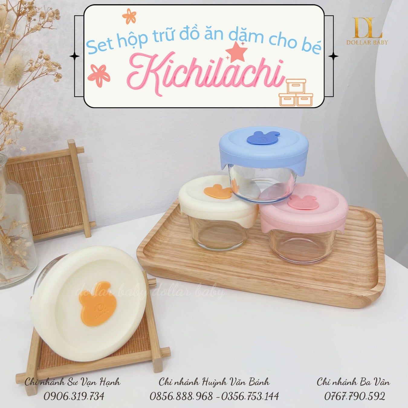  Set 3 hủ thuỷ tinh trữ thức ăn Kichilachi 