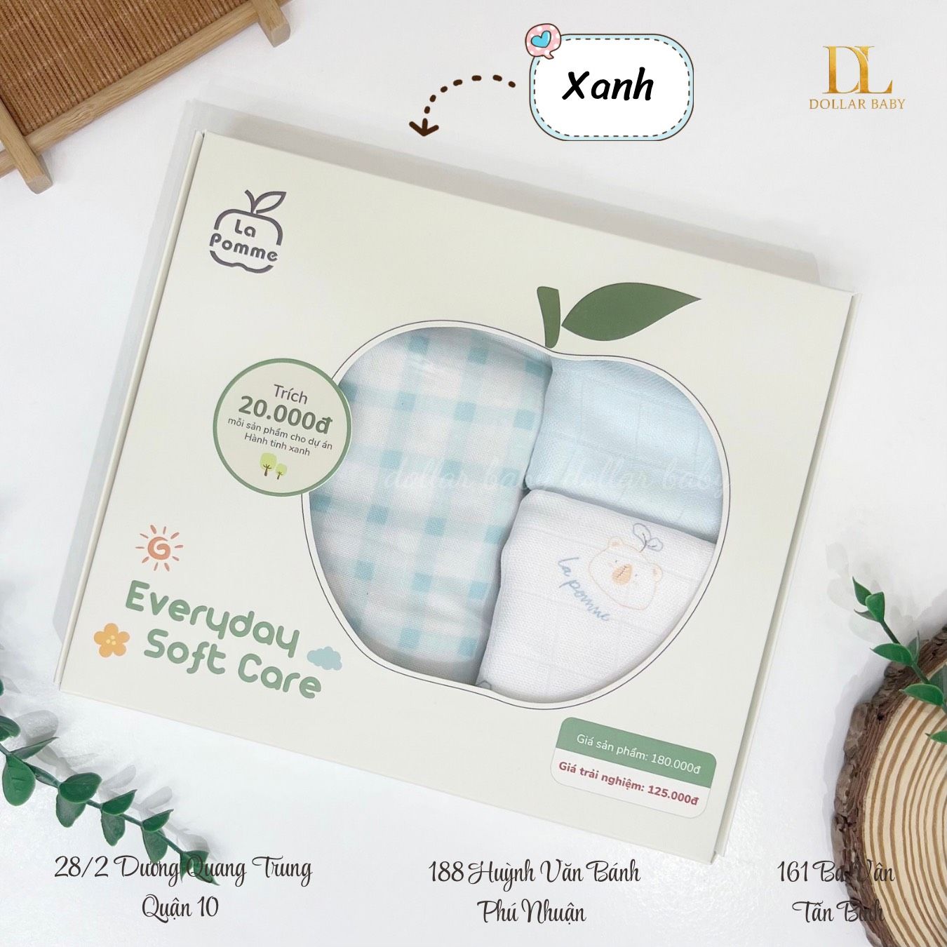  Set 3 Khăn Sợi Tre Lụa La Pomme Everyday Soft Care ( 1 Khăn Tắm + 2 Khăn Sữa ) 