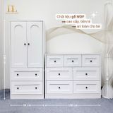 Bộ Tủ Gỗ Trắng Núm Tròn Đen Không Chân ( Tủ đứng 2 hộc ) 