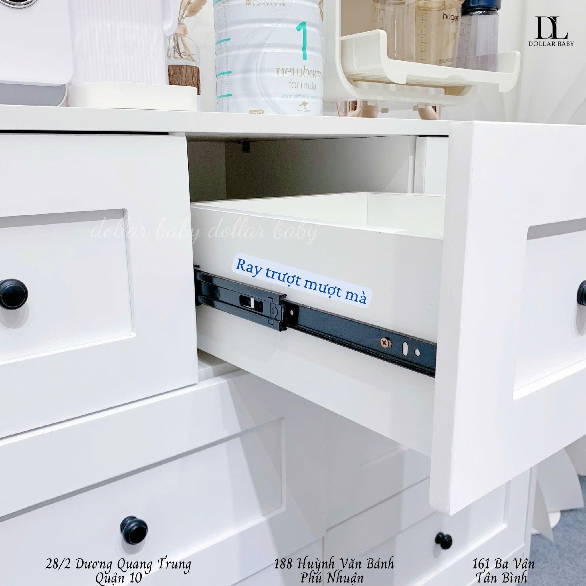  Bộ Tủ Gỗ Trắng Núm Tròn Đen Không Chân ( Tủ đứng 1 hộc ) 