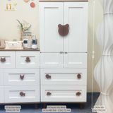  Bộ Tủ Gỗ Trắng Gấu Nâu / Vân  Gỗ  - Tay Cầm Hình Thú 