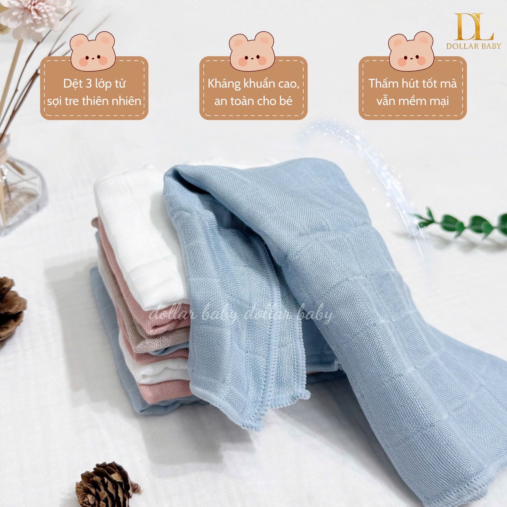  Set Khăn Sữa Sợi Tre 3 Lớp - Mochee 