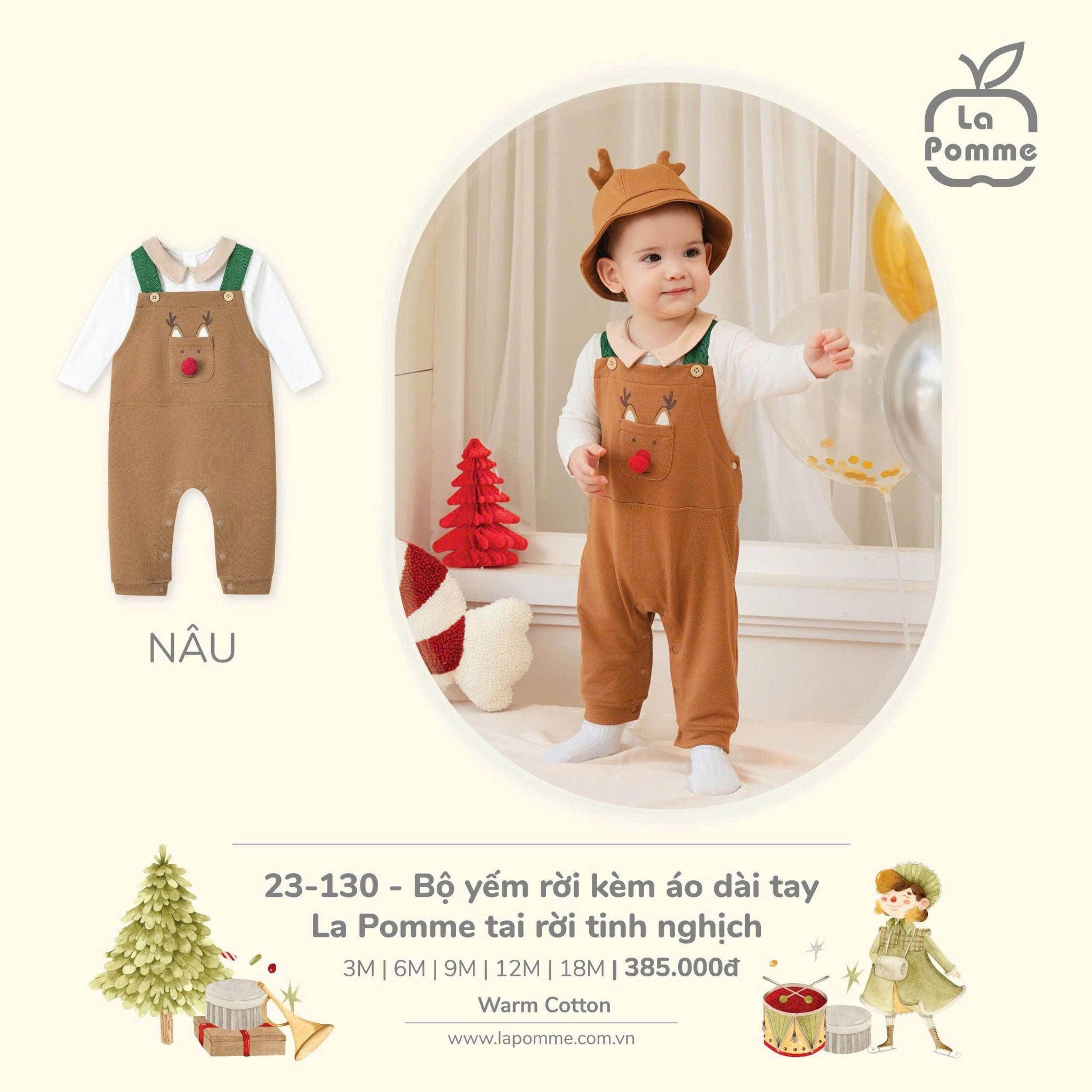  Joyful Festival - Bộ Yếm Rời Kèm Áo Dài Tay La Pomme Tai Rời Tinh Nghịch - Nâu 